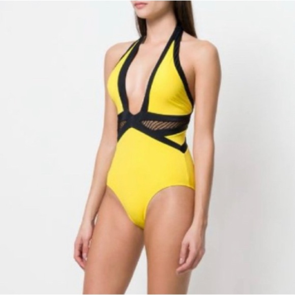 MOEVA LONDON Size Small Yellow Black One Piece Swimsuit
